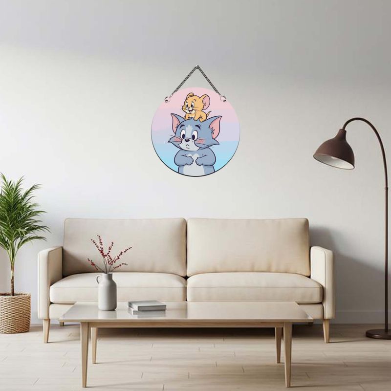 Tom and Jerry Theme Wooden Wall Hanging Playful Cartoon Art for Children's Bedroom and Playroom Decor Wall Art Modern Decor Item Return Gift